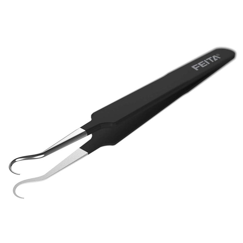 FEITA Blackhead Acne Extraction Tweezers - FEITA Pro & Surgical-Grade Stainless Steel Bend Curved Comedone Extractor Tweezer Tool for Remove Whitehead and Clogged Pores, Pimple - Black - Image 1